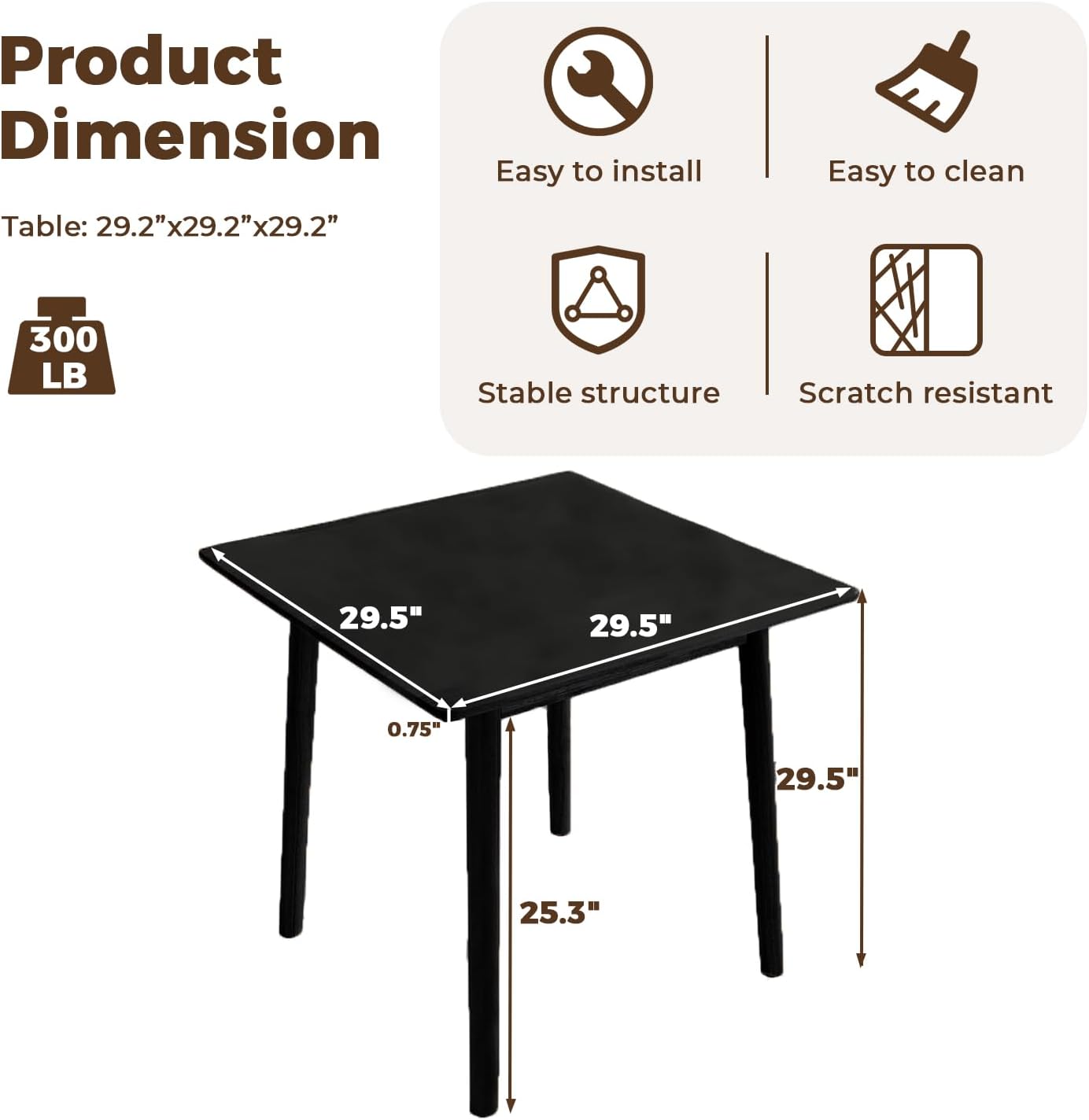 DELAVIN 29.5" Solid Wood Dining Table, Modern Small Dining Table, Square Farmhouse Kitchen Table, Cafe Table for Living Room Dining Room, Easy Assembly, Black