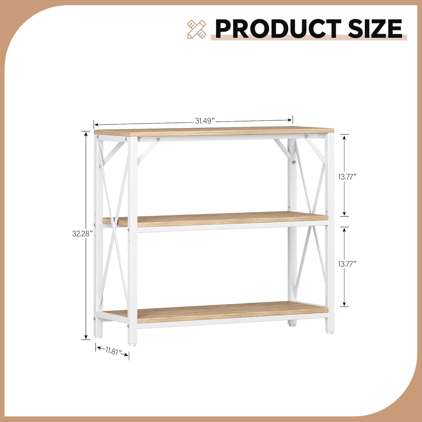 Homeiju Console Table 31.5" Width, 3-Tier Entryway Table with Storage, Industrial Sofa Table with Open Shelves, Foyer Tables for Entryway, Hallway, Kitchen, Living Room and Bedroom, Light Coffee