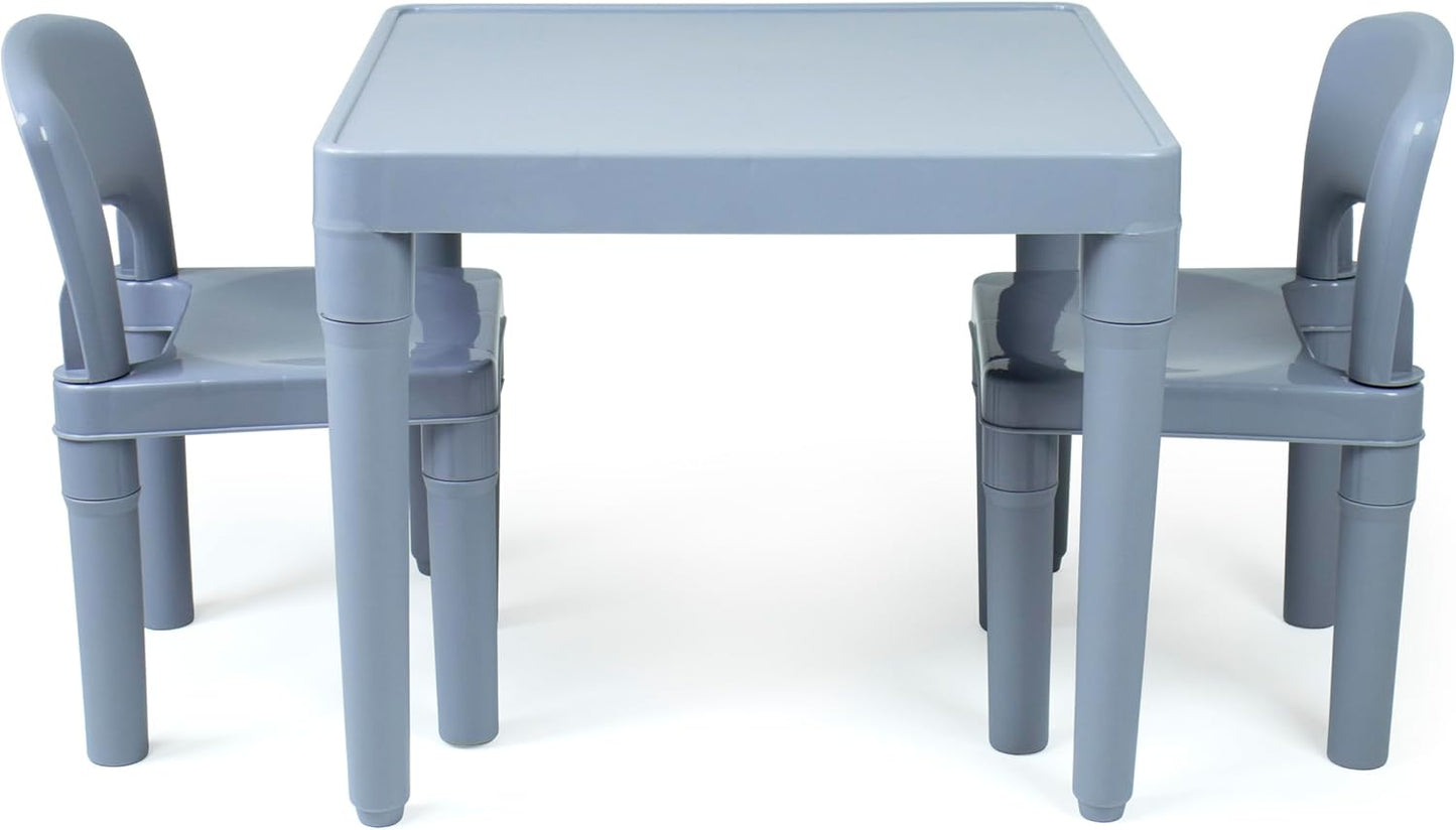 Humble Crew Kids Plastic Table and 2 Chairs Set, Grey Table with Chairs, Lightweight Toddler Activity Table for Ages 3-6, Easy Snap-Together Assembly, Durable Playroom Furniture