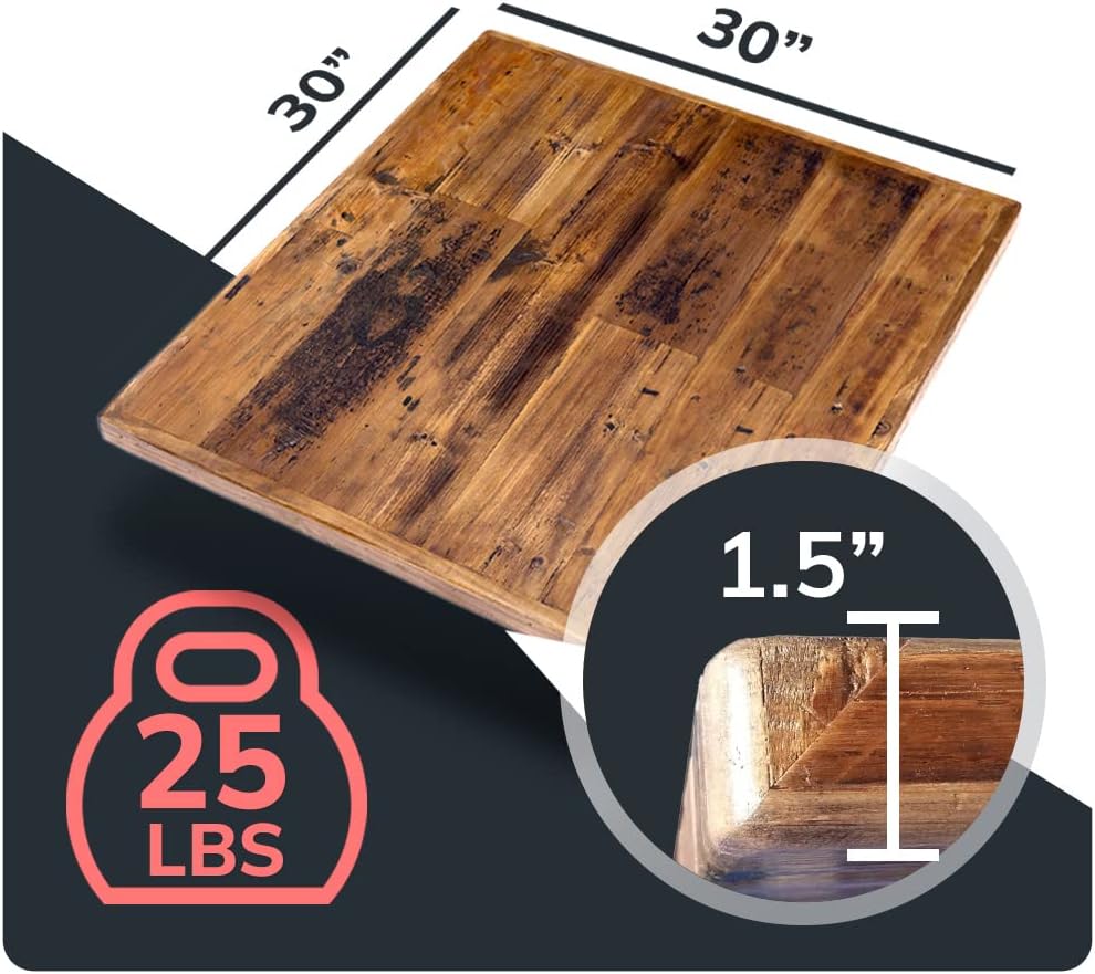 Reclaimed Wood Table Top - Rustic Recycled Wooden Piece Perfect for Signs, Counters, Kitchens, Dining and Coffee Table Tops (Straight Plank Table Top, 30" x 30")