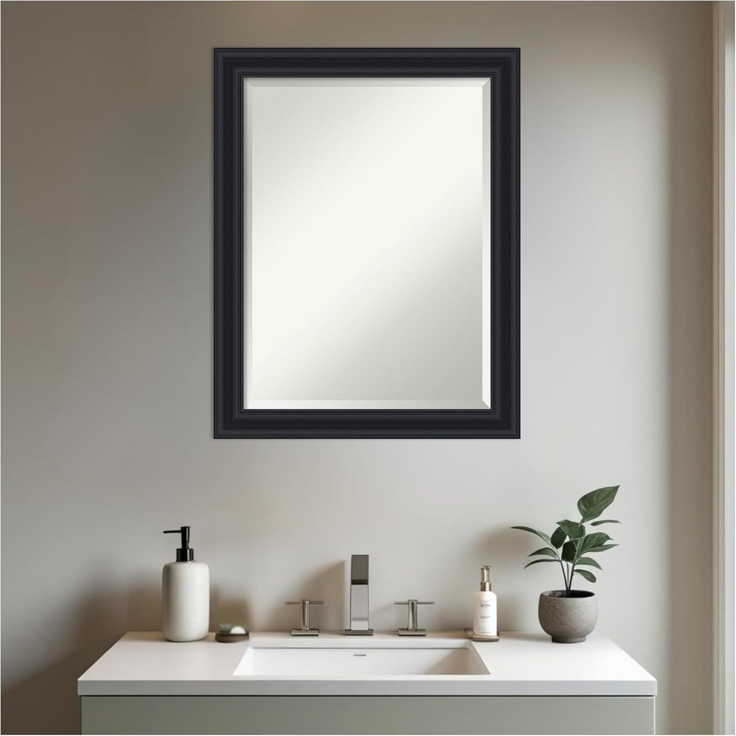 Amanti Art Black Bathroom Mirror for Over Sink, 28x22 Dalat Black Rectangle Vanity Mirror, Medium Traditional Frame, Hangs Horizonally and Vertically, Bathroom Wall Decor, Beveled Edge