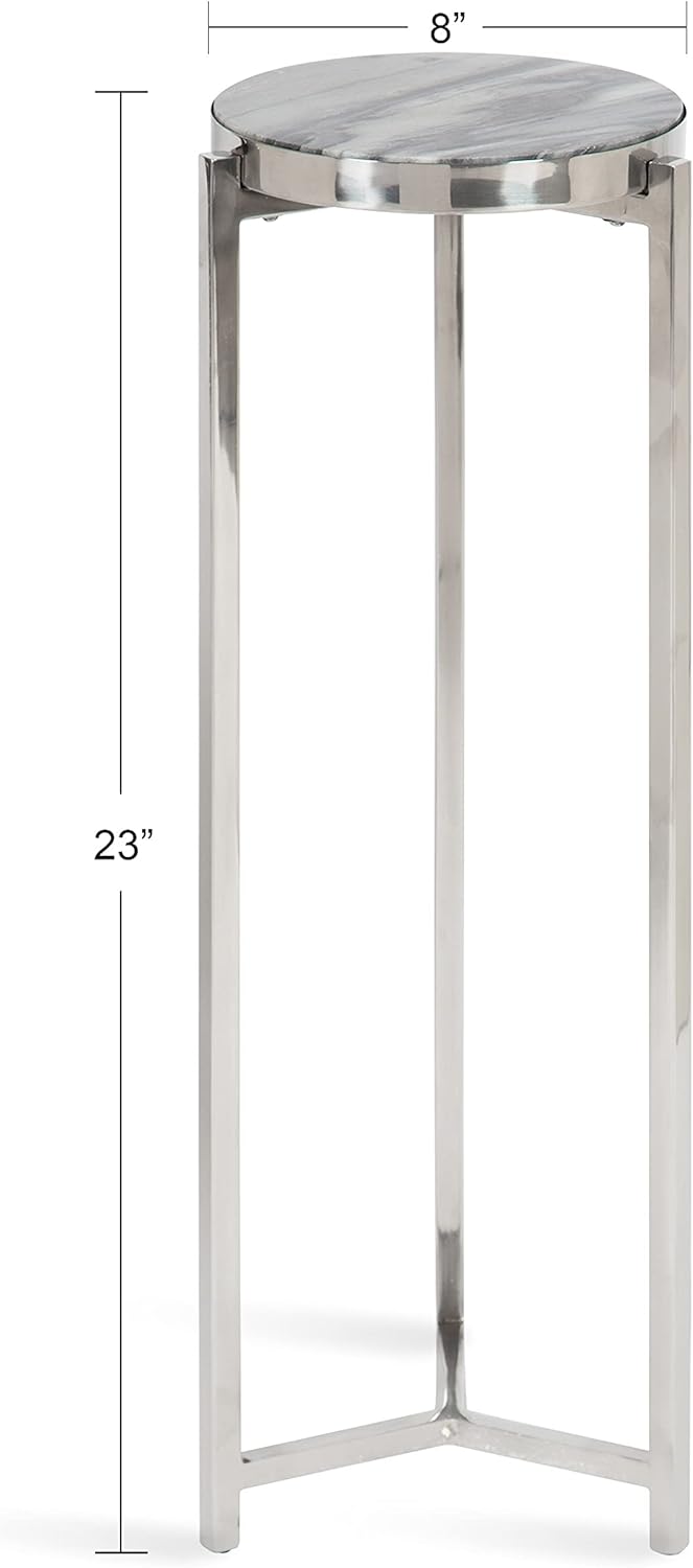 Kate and Laurel Aguilar Modern Drink Table; 9 x 9 x 23; Gray and Silver; Genuine Marble Accent Table for Small Spaces