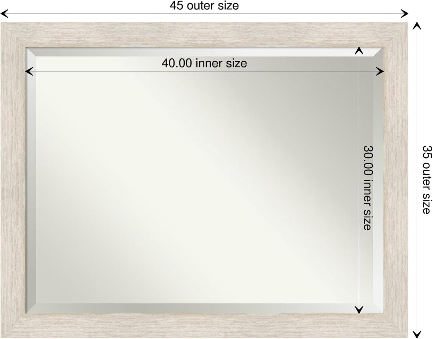 Amanti Art White Bathroom Mirror for Over Sink, 35x45 Hardwood White Wash Rectangle Vanity Mirror, X-Large Rustic Farmhouse Wood Frame, Hangs Horizonally and Vertically, Bathroom Wall Decor, Beveled