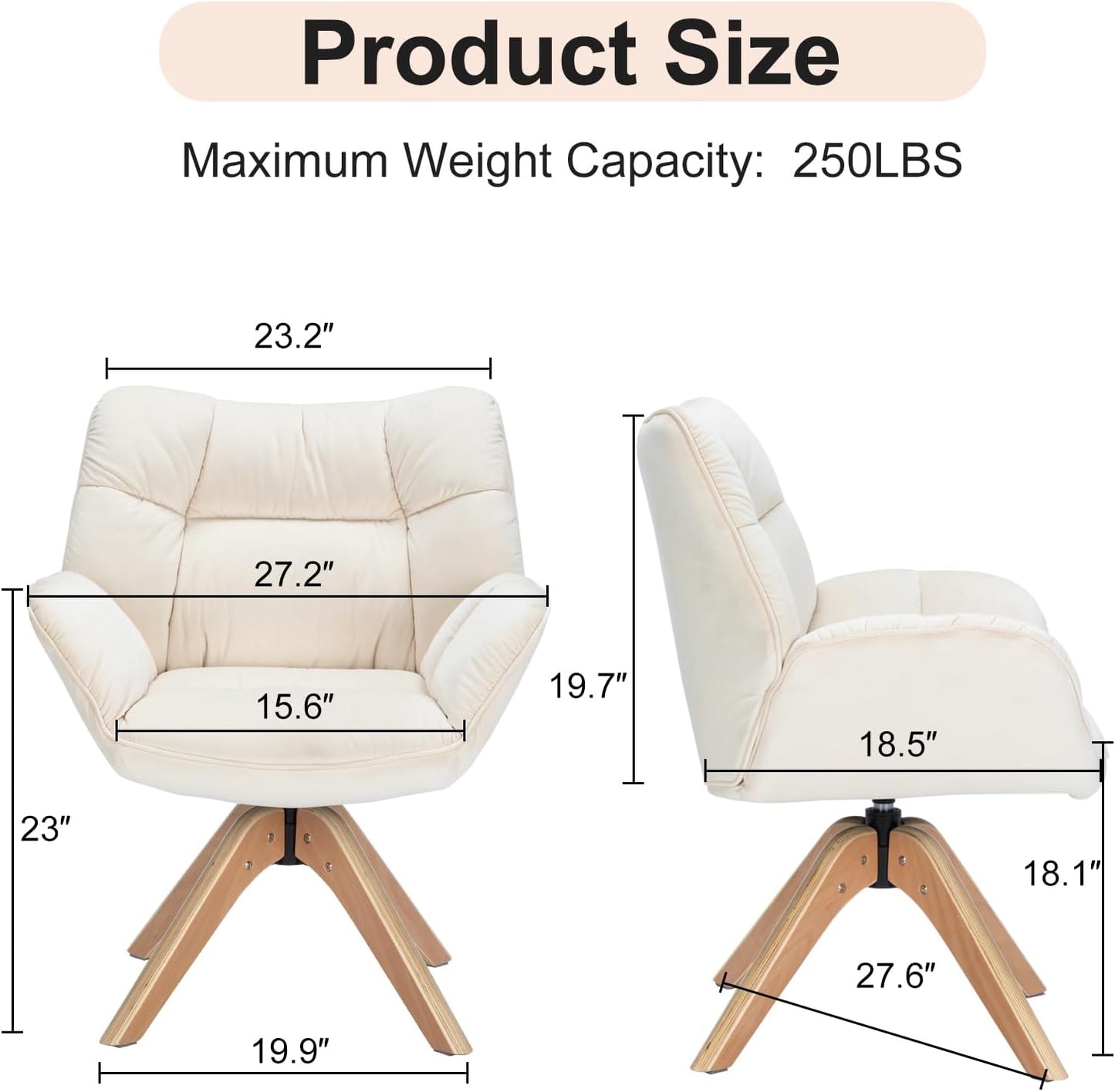 Mid Century Accent Chair, Fabric Desk Chair, Modern Cozy Vanity Chair no Wheelwith Wood Legs, Upholstered Single Boucle Armchair for Living Room Bedroom Office Guest Room Dining Room (Beige)