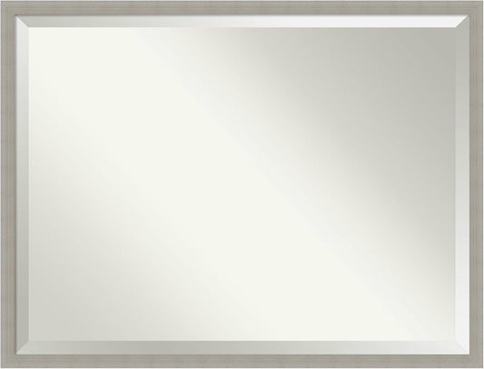 Amanti Art Grey Wall Mirror 32x42 Woodgrain Stripe Grey Rectangle Bathroom Mirror for Wall Decor Living Room, X-Large Casual Wood Frame, Hangs Horizonally and Vertically, Bathroom Decor, Beveled Edge