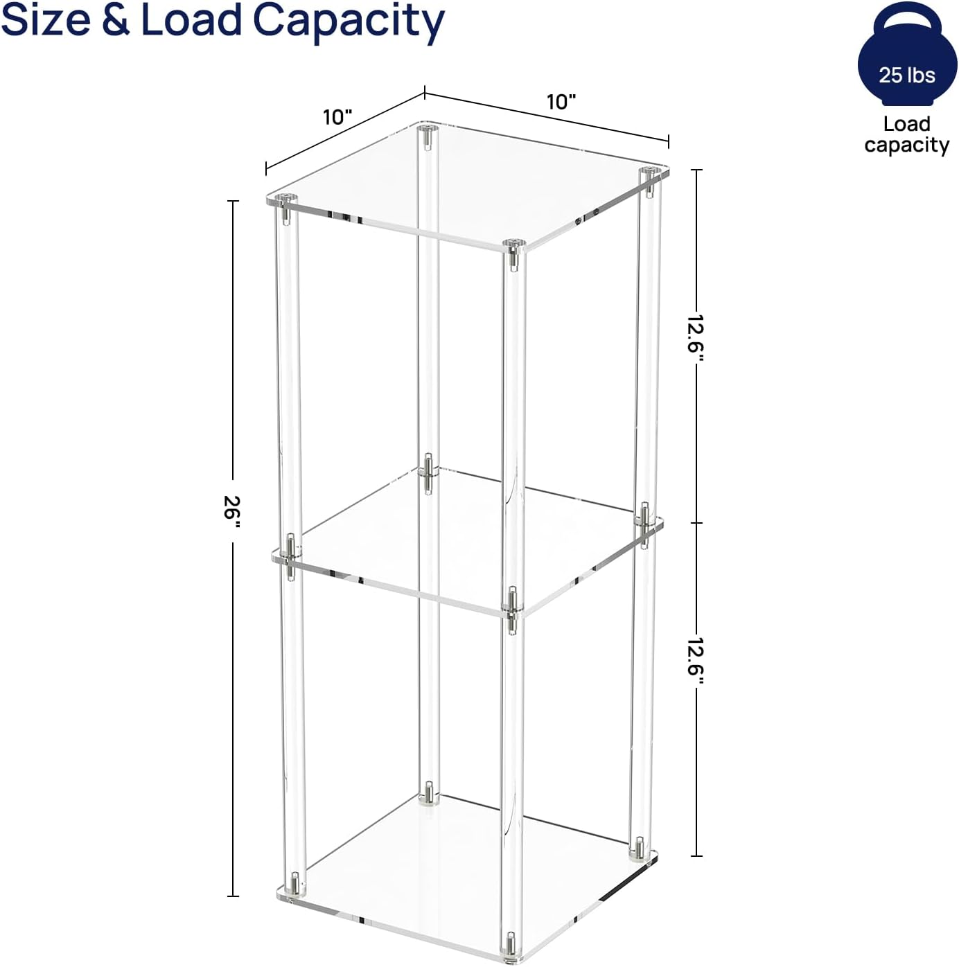 HMYHUM Acrylic Drink Table for Small Spaces, 10" Square, Clear Small Side Table/End Table for Living Room, Sofa, Easy Assembly, Modern, 26" H
