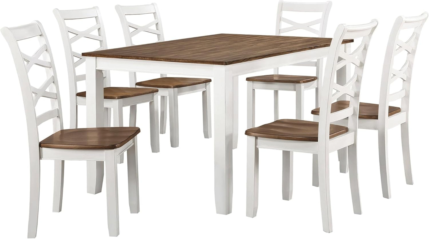 Lexicon Dining Table Set for 6 with Chairs, Solid Wood 7 Piece Farmhouse Dining Room Table and Chairs Set of 6, Cross Back, Easy Assembly Seater for Indoor Home, Dinner, Kitchen, Cherry/White