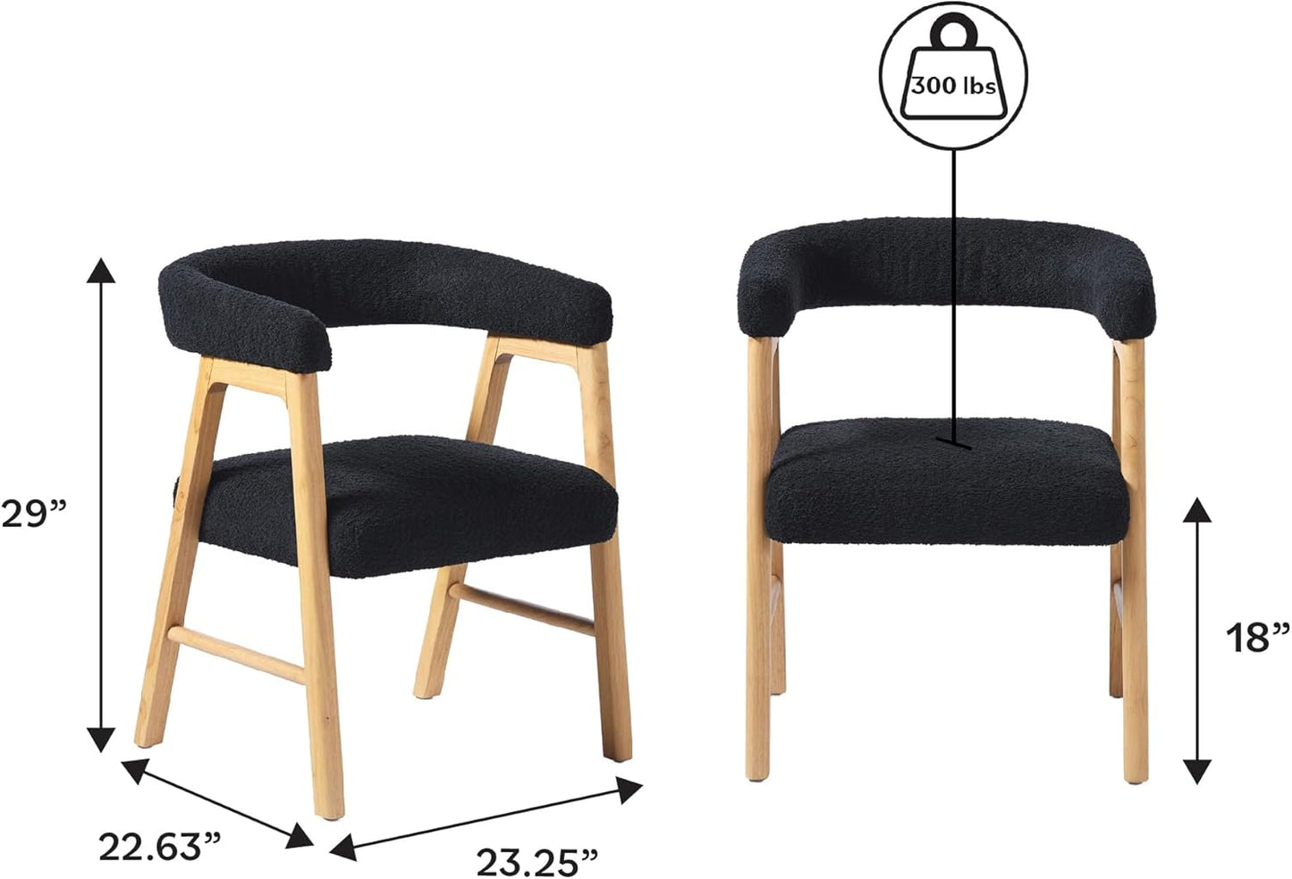 Walker Edison Ezra Modern Curved Back Dining Chair with Boucle Upholstery - Black (Set of 2)