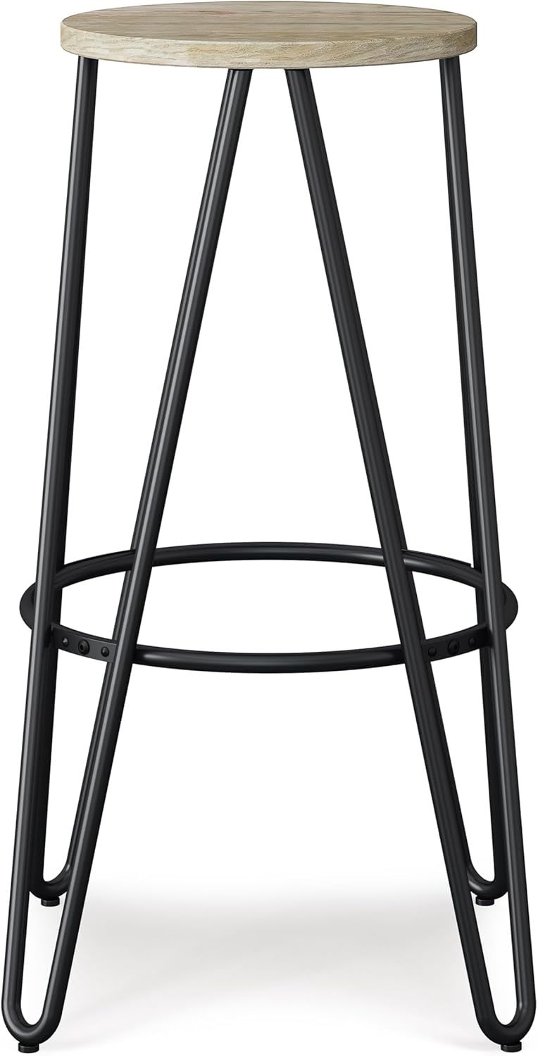 SIMPLIHOME Simeon Industrial Metal 30 inch Metal Bar Stool with Wood Seat in Natural / Black for the Dining Room and Kitchen