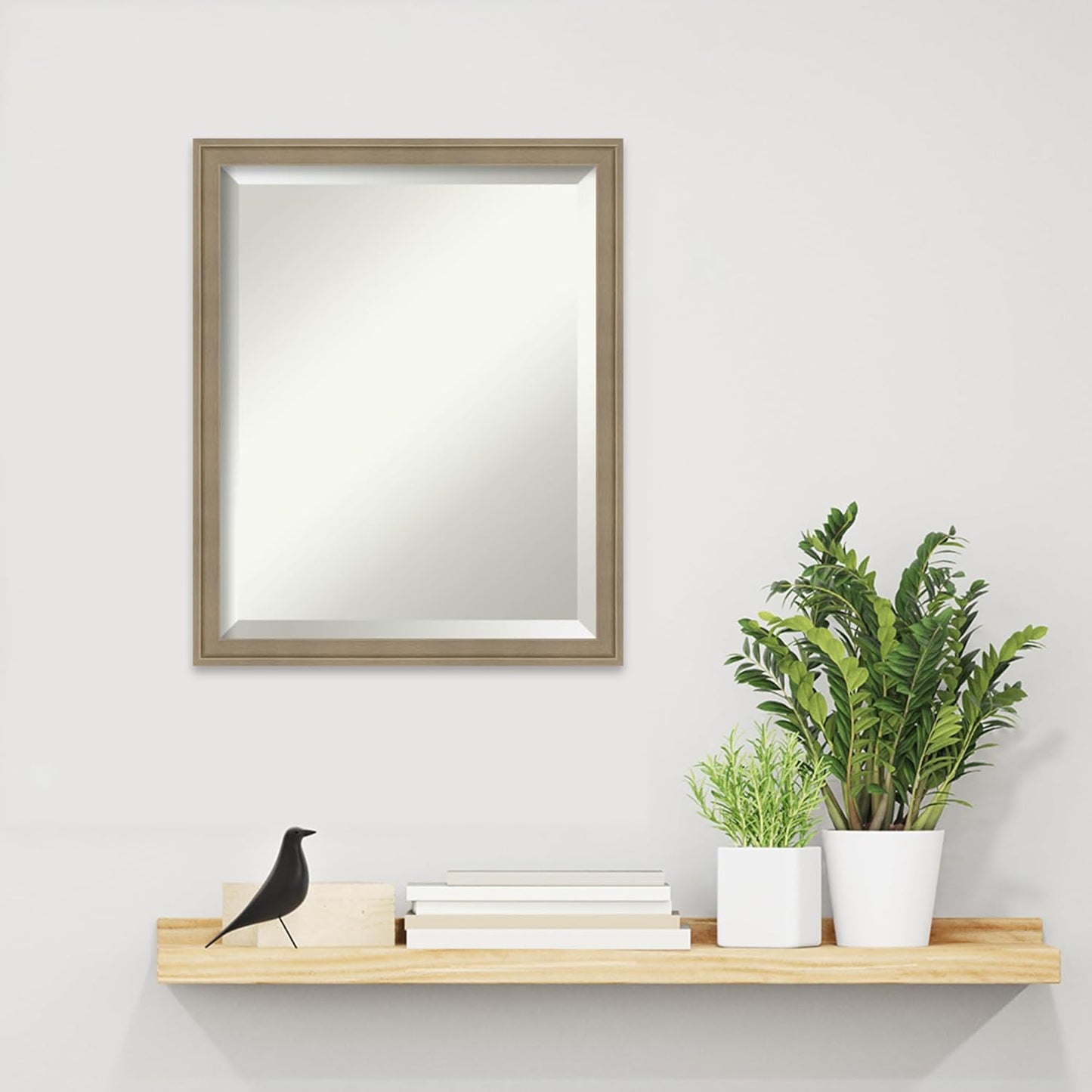 Amanti Art Brown Wall Mirror 22x18 Florence Light Brown Rectangle Bathroom Mirror for Wall Decor Living Room, Small Casual Frame, Hangs Horizonally and Vertically, Bathroom Decor, Beveled Edge from WI
