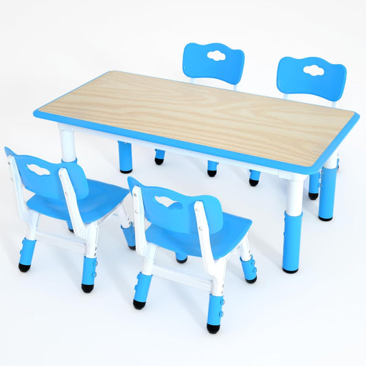 Kids Table and 4 Chairs Set，Height Adjustable Children Table & Chair，Toddlers Study Multi-Activity Table with 47.2"x23.6" Wipe-Clean Desktop，for Classrooms, Homes & Daycares