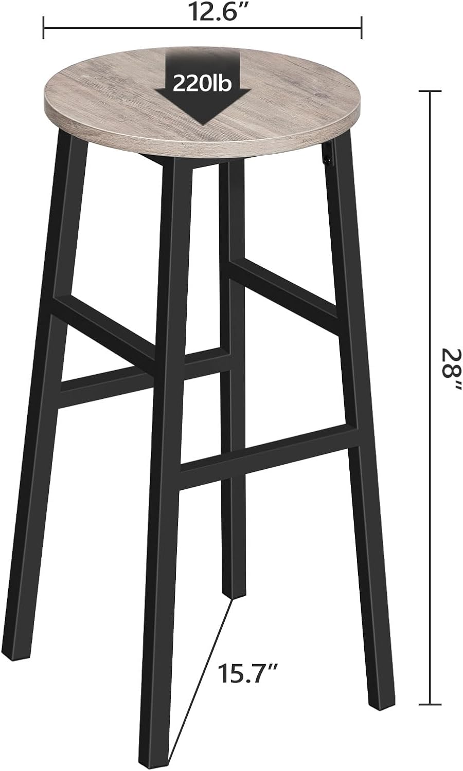 Bar Stools, Set of 2 Round Bar Chairs with Footrest, 28 Inch Kitchen Breakfast Bar Stools, Industrial Stools, Easy Assembly, for Dining Room, Kitchen, Greige BAHG02701