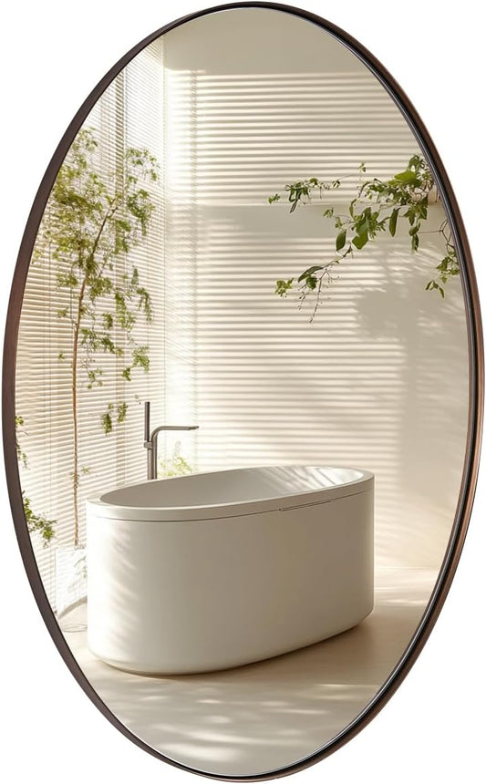 ANDY STAR Bronze Bathroom Mirror, 24x32 Inch Brushed Bronze Oval Mirror for Wall, Modern Bronze Mirror for Bathroom with Stainless Steel Metal Frame, Wall Mount Horizontal or Vertica