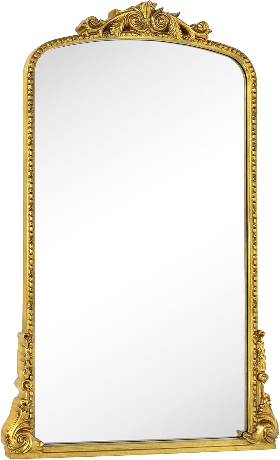 30x45'' Antiqued Gold Ornate Arched Mantel Baroque Inspired Dresser Mirror