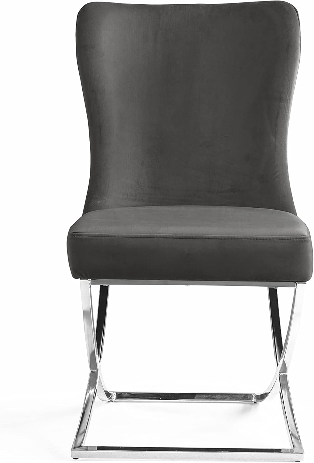 Ottomanson Royal Dining Chairs Set of 2 – Upholstered Tufted Microfiber, Assembled, Silver Metal Legs, Beech Wood Frame, 350 lb Capacity, Gray
