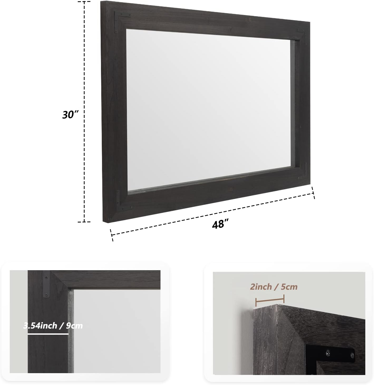 YOSHOOT Rustic Wooden Framed Wall Mirror, Natural Wood Bathroom Vanity Mirror for Farmhouse Decor, Vertical or Horizontal Hanging