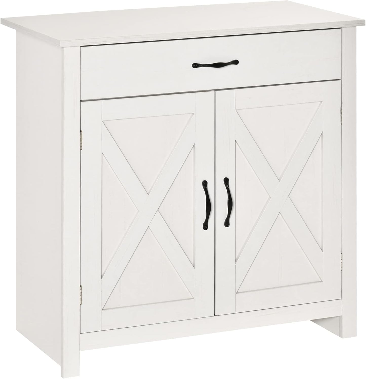 HOMCOM Farmhouse Sideboard Buffet Cabinet, Barn Door Coffee Bar Cabinet with Drawer and Adjustable Shelf, for Living Room, Entryway, White Wash