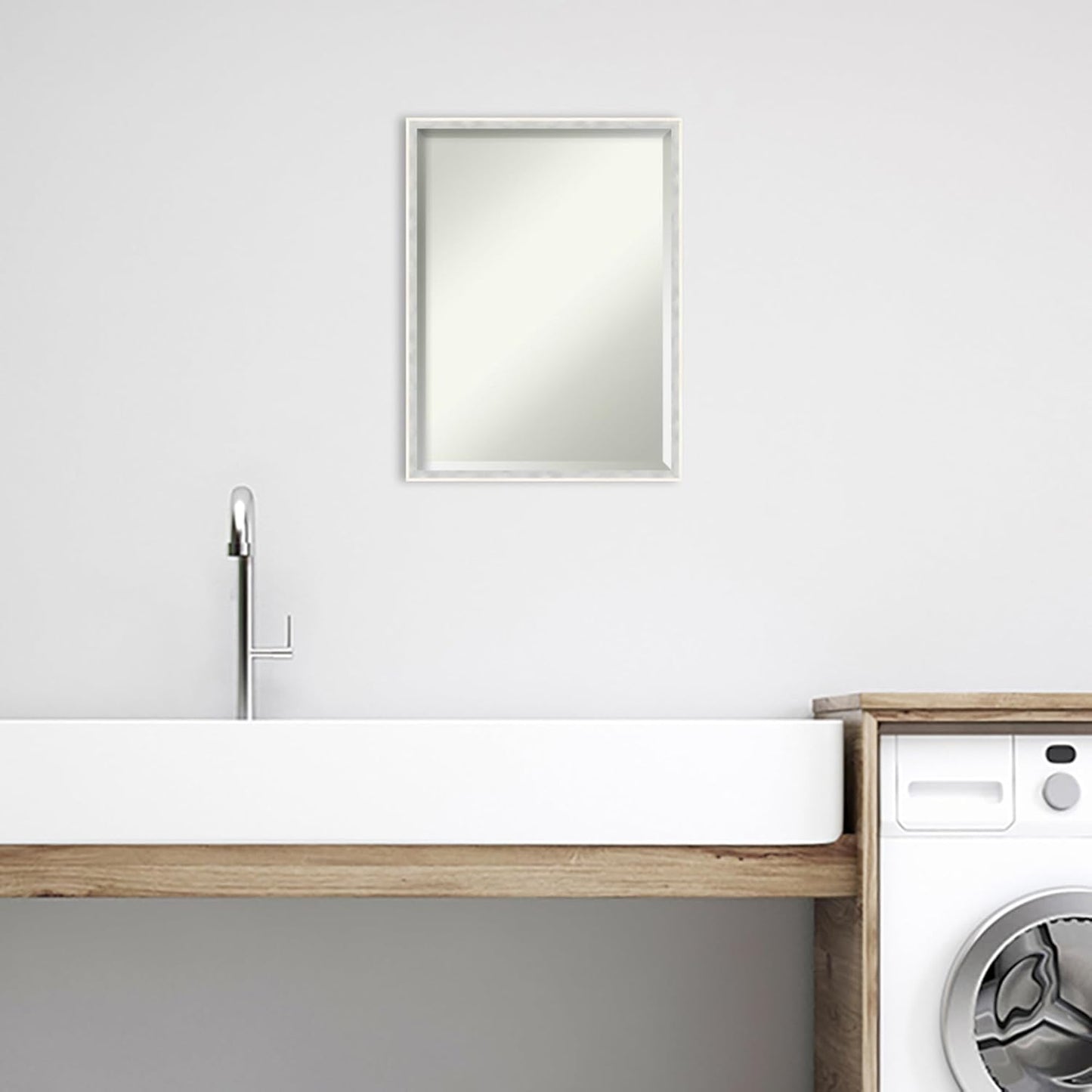 Amanti Art White Bathroom Mirror for Over Sink, 25x19 Paige White Silver Rectangle Vanity Mirror, Medium Modern Contemporary Wood Frame, Hangs Horizonally and Vertically, Bathroom Wall Decor, Beveled