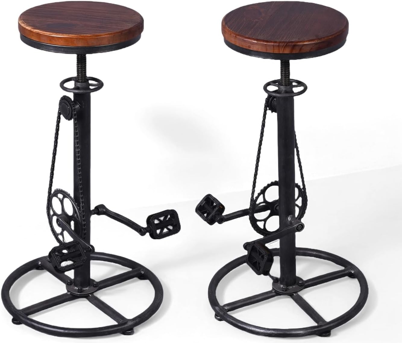 Set of 2 Industrial Bar Stool-Swivel Vintage Coffee Kitchen Dining Island Chair-Bike Pedal Footrest-Extra Tall Pub Height Adjustable 29-37"