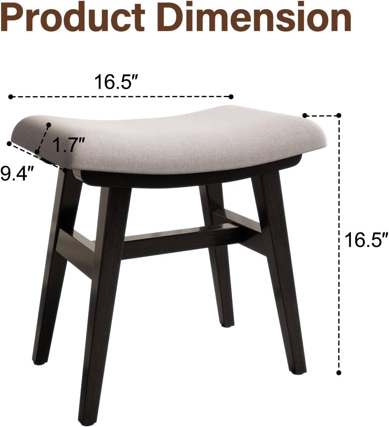 Solid Wood Small Vanity Stool, Compact Makeup Chair with Saddle Cushion, Linen-Covered High Rebound Sponge Seat, Easy Assembly Footstool for Bedroom, Entryway, Home, Black