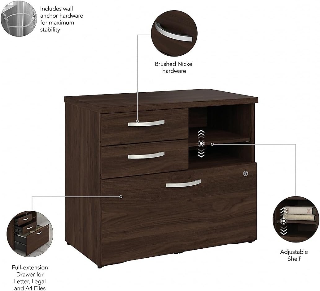 Bush Business Furniture Studio C Office Storage Cabinet with Drawers and Shelves in Black Walnut, Organization for Home or Professional Workspace