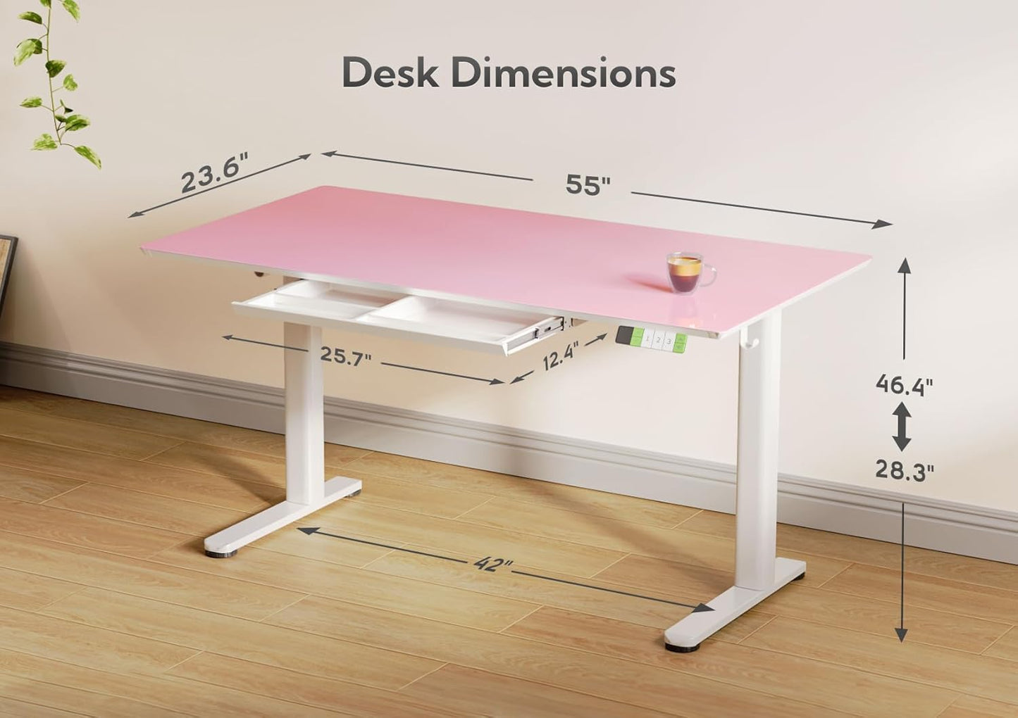 INNOVAR Glass Standing Desk with Drawers, Adjustable Height Stand Up Desk, Electric Standing Desks with Storage, 55 inch, Morandi Powder