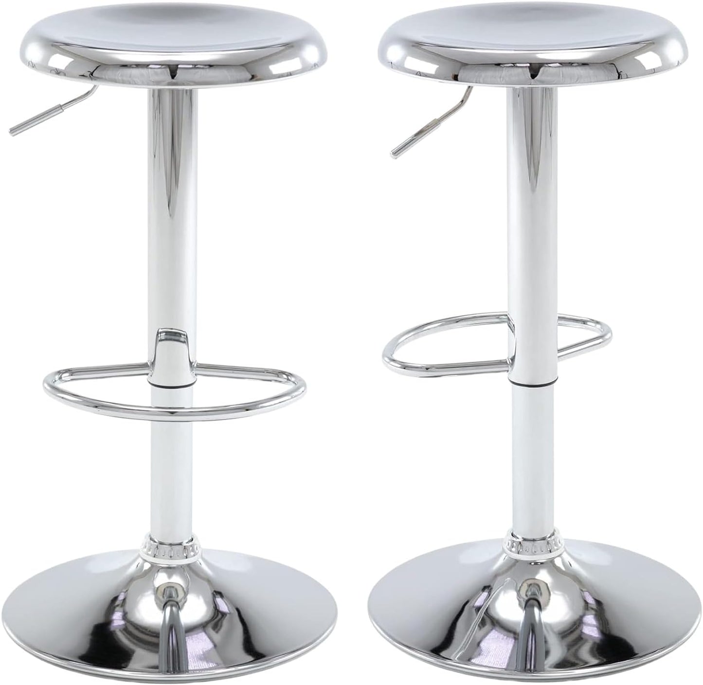 Bar Stools - 2 Pack, Adjustable Swivel Height Counter Bar Stool, Modern Metal Barstools, Backless Barstool for Bar, Kitchen Island, Pub, Silver