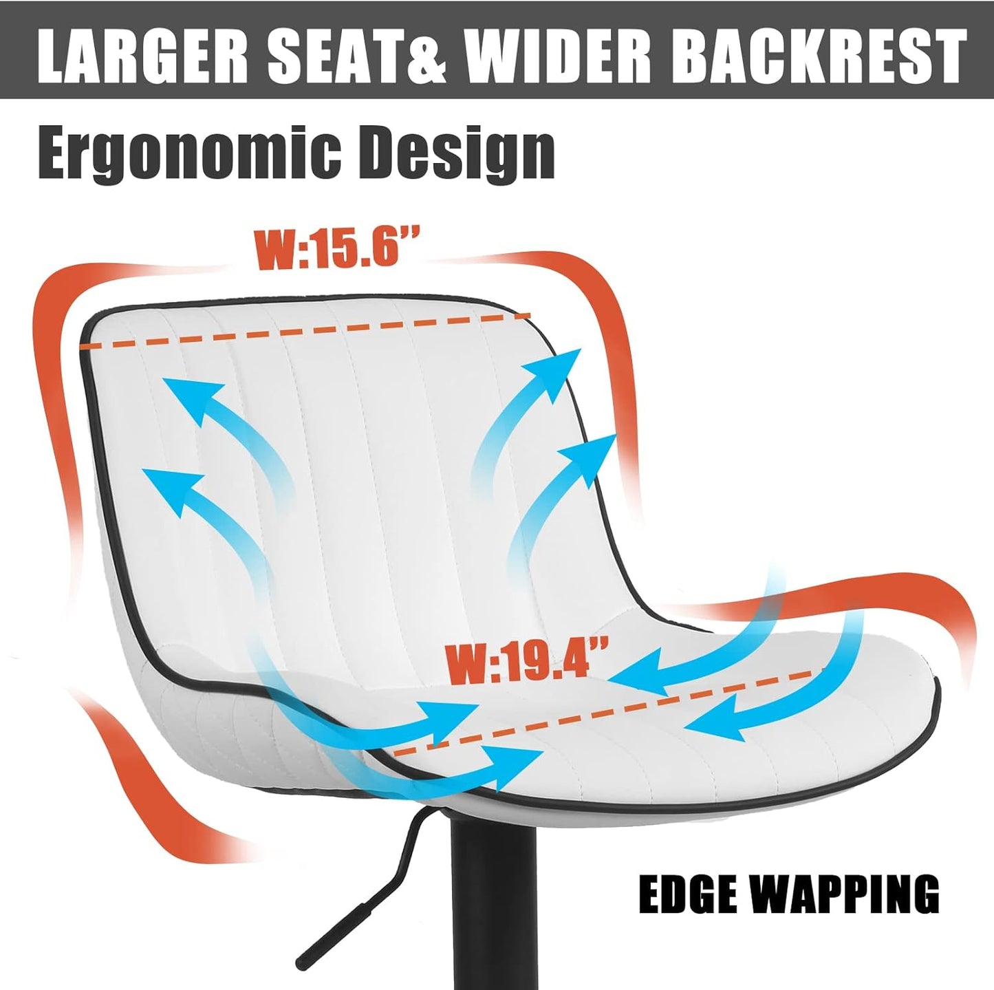 YOUNIKE White Bar Stools Set of 2 Kitchen Counter Height Barstools Upholstered Swivel Modern Faux Leather Bar Chairs with Backs Adjustable High Breakfast Island Stool with Metal Leg