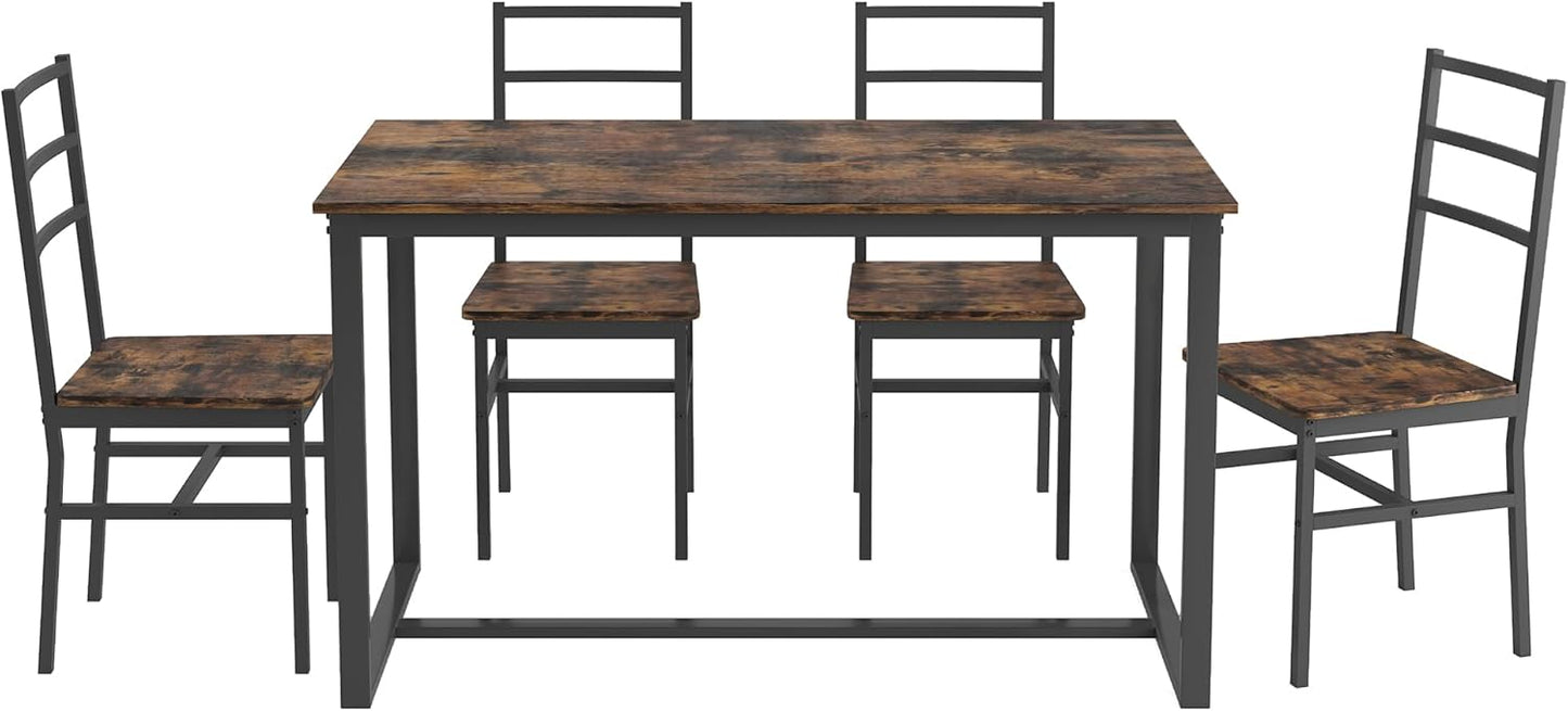 Ball & Cast 5 Pieces Dining Table Set with 4 Chairs,Kitchen Table and Chairs for 4 W/ 47.2" Rectangle Desk,Living Room Furniture W/Backrest,for Small Space,Brown