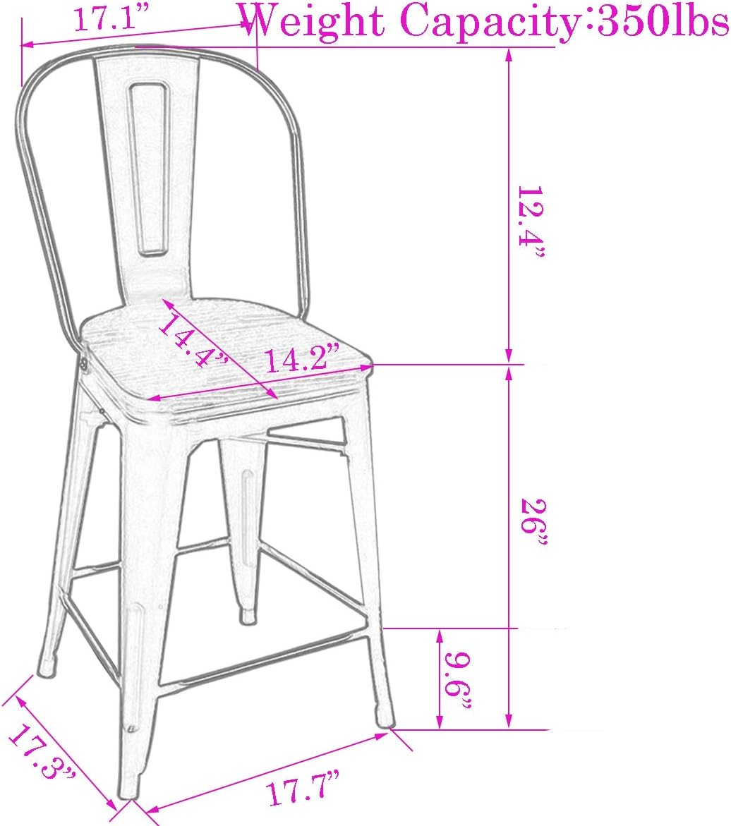 Changjie Furniture 26 Inches Metal Barstools Set of 4 Counter Height Bar Stools Industrial Stools with Backs High Back Chairs for Kitchen Island (26 Inch, Rusty)
