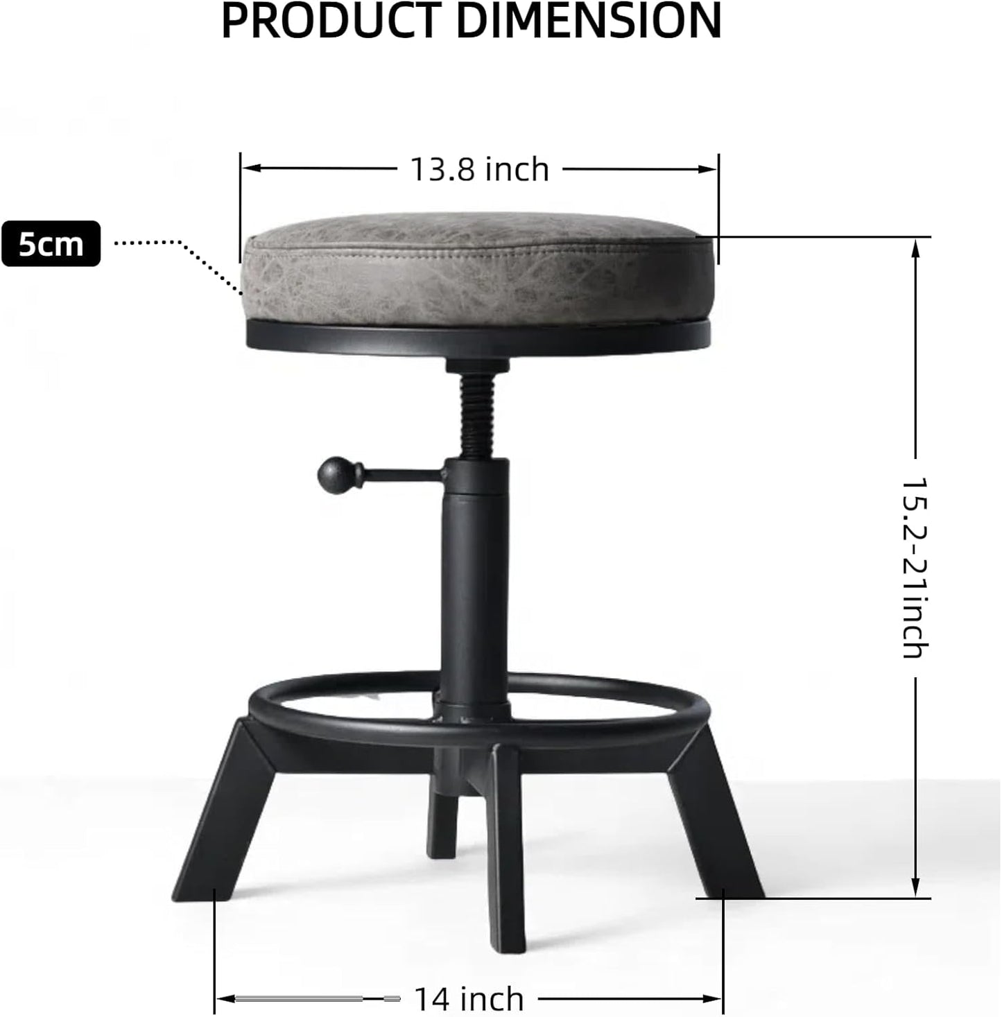 Industrial Bar Stools-Standard Height Chairs-Swivel Pu Seat-Kitchen Island Stool-Height Adjustable 15-21inch(Set of 2)