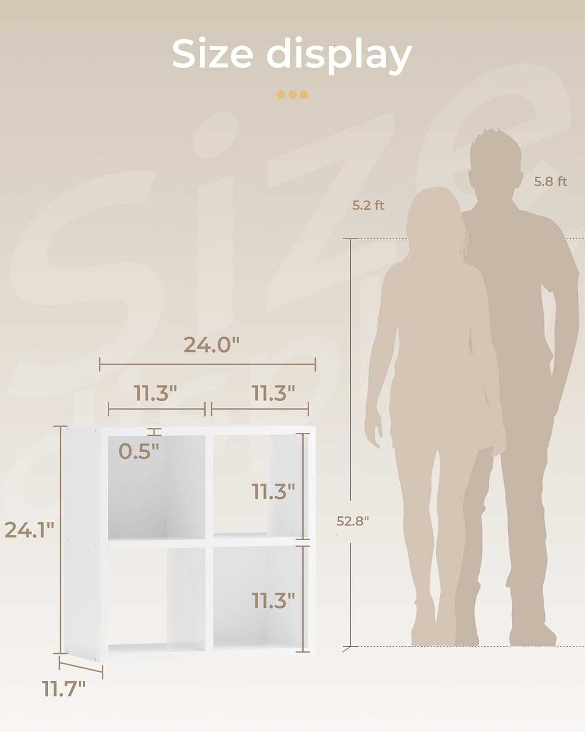 GTPLAYER 4-Cube Storage Organizer, Fits 11" Bins, Vertical or Horizontal Use, Opening Bookshelf, Partial Back Panels, Stackable Design Bookcase, for Desk, Vanity, Entryway, White