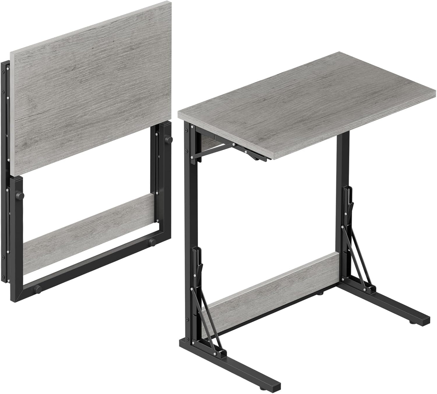 Tatub Folding TV Tray Table Set of 2, 24" Wide C-Shaped End Table for Couches, Small Sofa-Side Laptop Desk with Metal Frame for Living Room, Bedroom, Ivory White