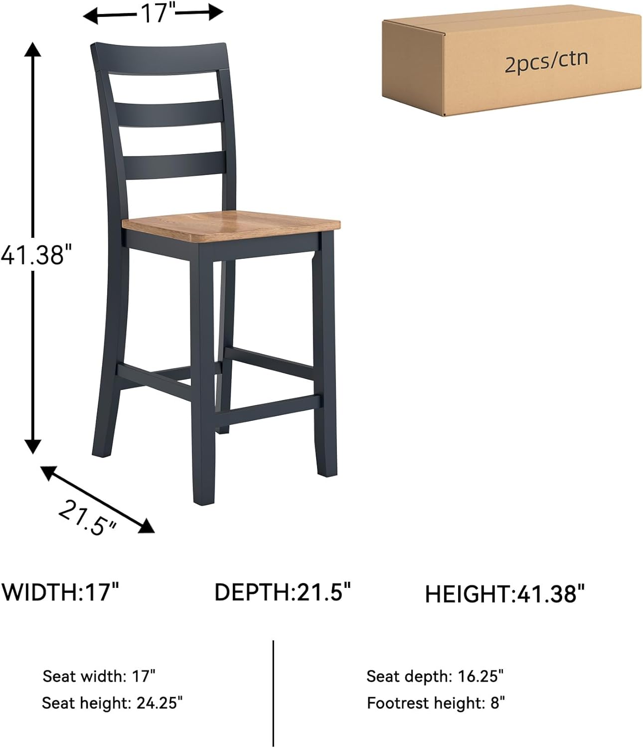 Signature Design by Ashley Gesthaven Solid Wood Frame Counter Height Barstool, Set of 2, Slate Blue/Natural