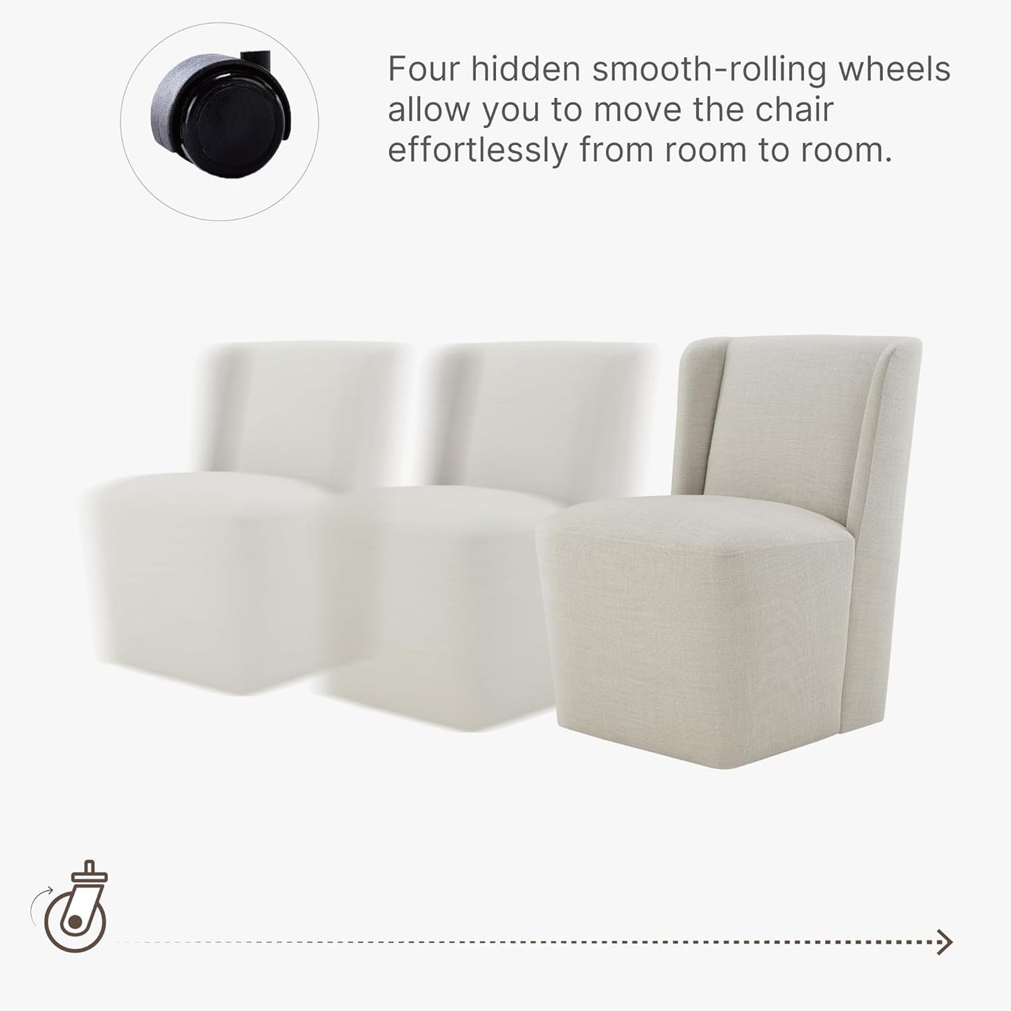 Dining Chairs with Casters No Assembly Upholstered Wingback Single Sofa Armless Deskchair for Bedroom Waiting Room Kitchen Diningroom