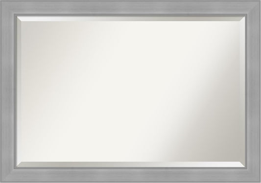Amanti Art Silver Bathroom Mirror for Over Sink, 28x40 Vista Brushed Nickel Rectangle Vanity Mirror, Large Casual Frame, Hangs Horizonally and Vertically, Bathroom Wall Decor, Beveled Edge