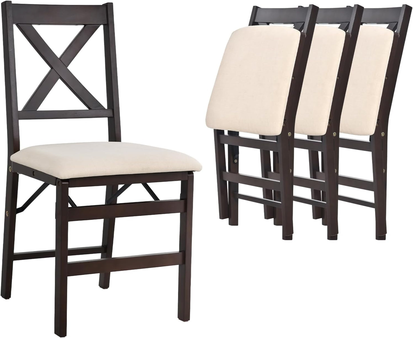 COLAMY Folding Dining Chairs Set of 4, Foldable Chairs with Padded Seats, Wood Folding Dining Room Chairs for Dinner, Kitchen, Party, Camping, Beige