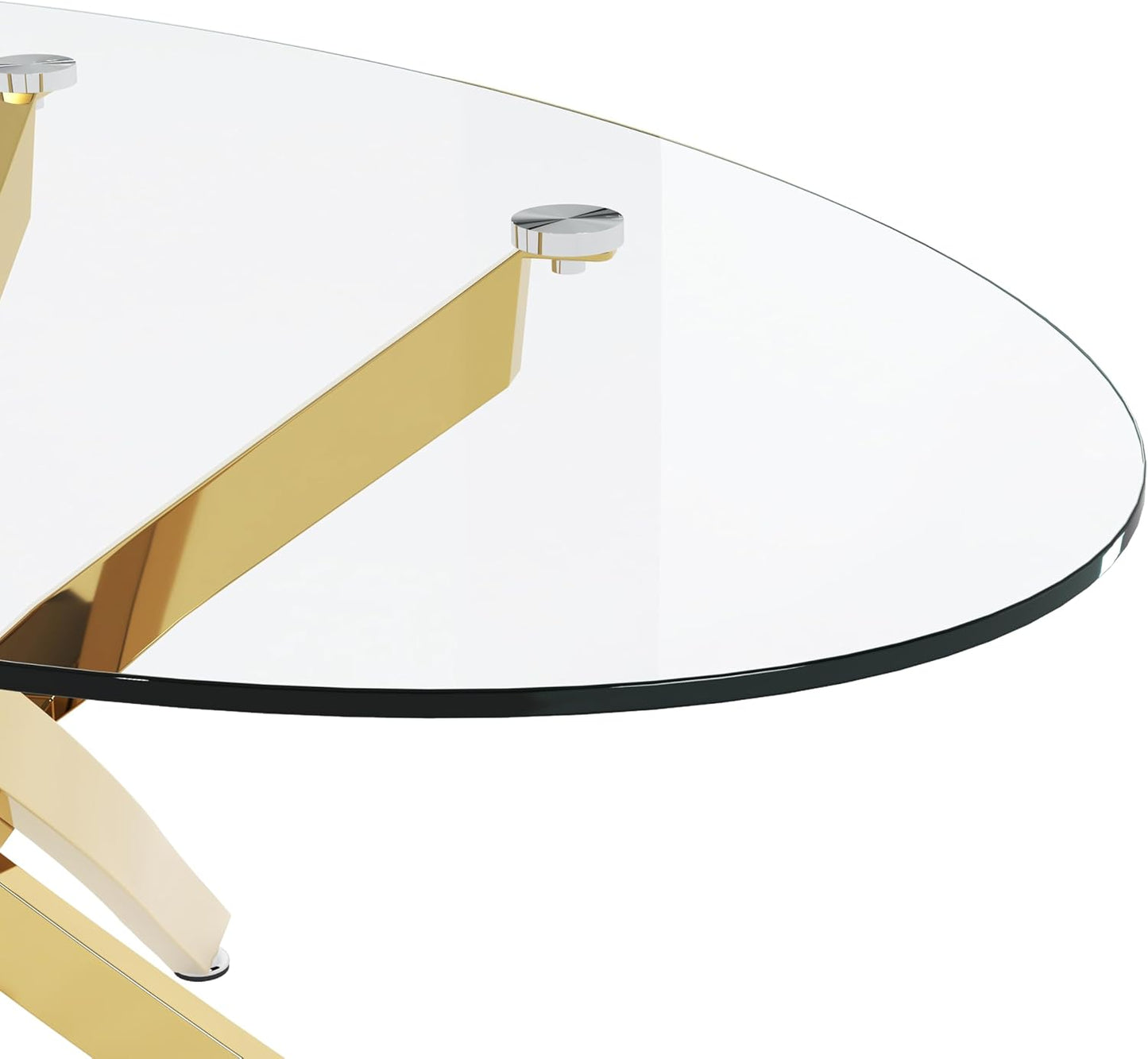 Glass Coffee Table with Chromed Legs, Oval Modern Living Room Center Table for Home Office Living Room (Gold)