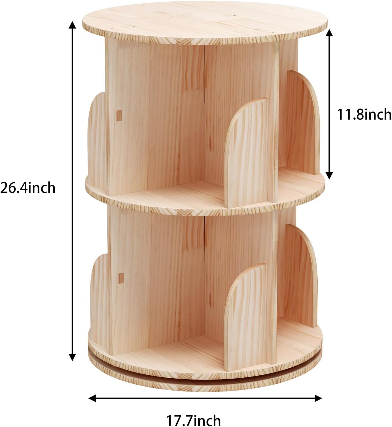 Rotating Bookshelf, 360 Display 2 Tier Floor Standing Bookcase Storage Rack for Kids&Adult, Wood Narrow Book Shelf Organizer for Bedroom, Living Room, Study Room