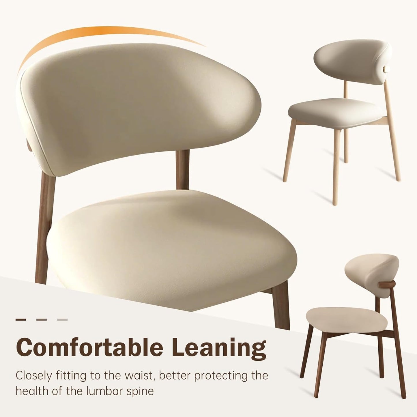 Upholstered Dining Chairs Set of 2,Mid Century Modern Kitchen Chairs with Back and Wood Frame,Faux Leather Dinner Chairs (Light Khaki + Original Wood Legs, Set of 2)