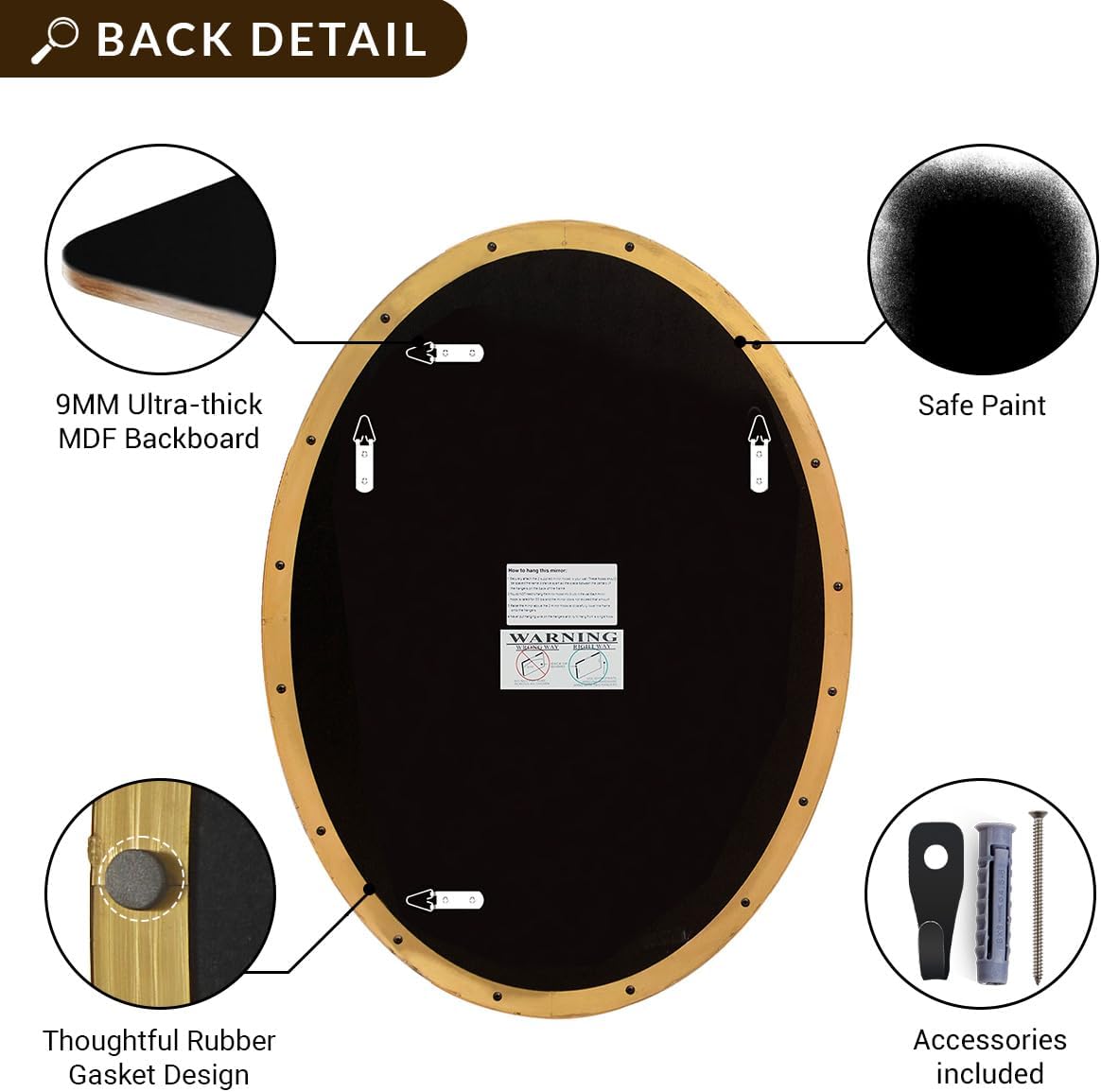 ANDY STAR Gold Oval Mirrors for Bathroom, 24x36 Inch Brushed Gold Stainless Steel Metal Framed Oval Wall Mirror, Modern Vanity Mirror Wall Mount Horizontal or Vertical