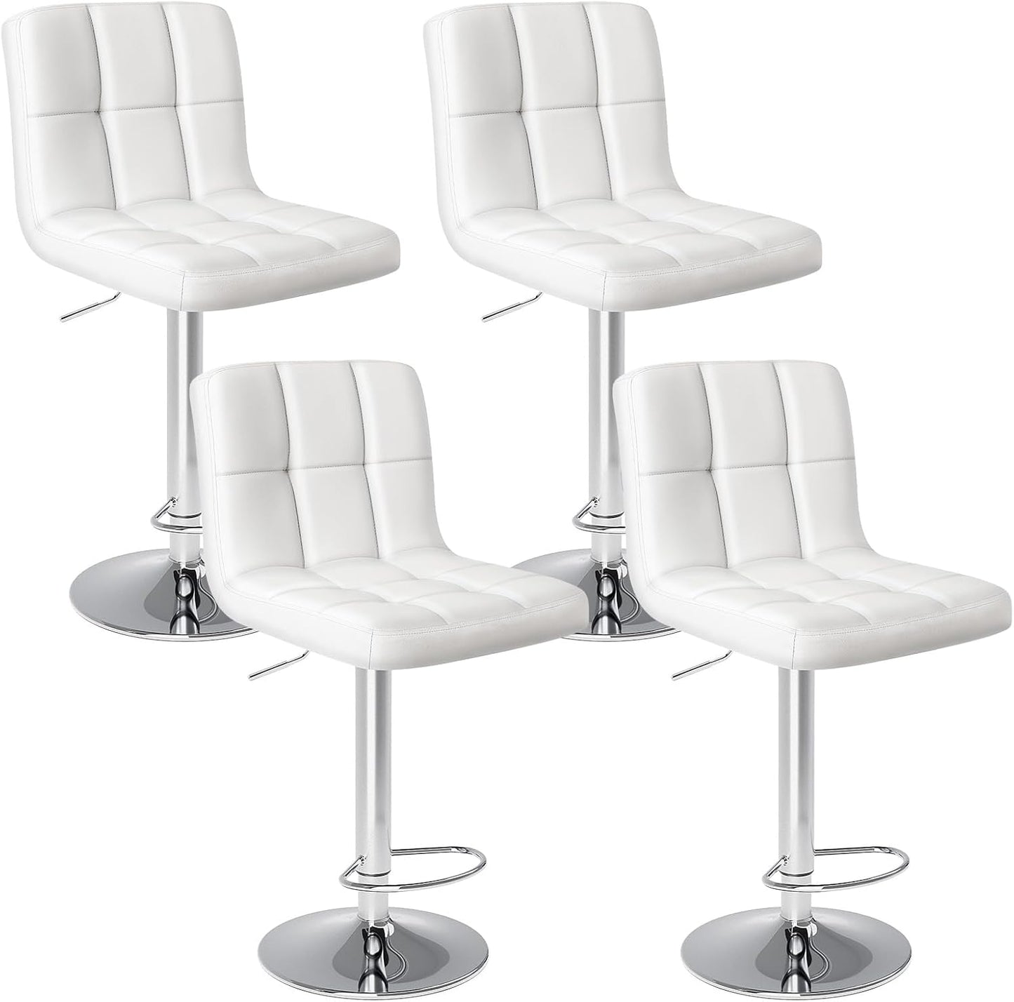 DUMOS Bar Stools Set of 4, 24 inch Counter Height Bar Stools, Upholstered Modern Kitchen Barstools with Metal Base, PU Leather Saddle Stools for Kitchen Island, White