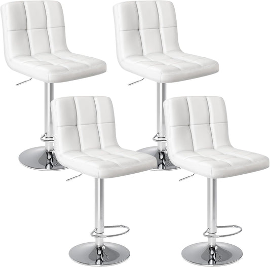 DUMOS Bar Stools Set of 4, 24 inch Counter Height Bar Stools, Upholstered Modern Kitchen Barstools with Metal Base, PU Leather Saddle Stools for Kitchen Island, White