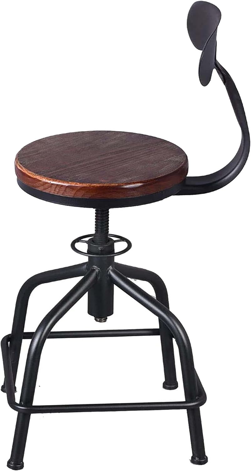 Topower Farmhouse Kitchen Stool, Industrial Counter Stool, Kitchen Deco Round Seat Standard Height Adjustable Swivel Bar Stools with Backrest Indoor House Design Iron Backrest Black Set of 2