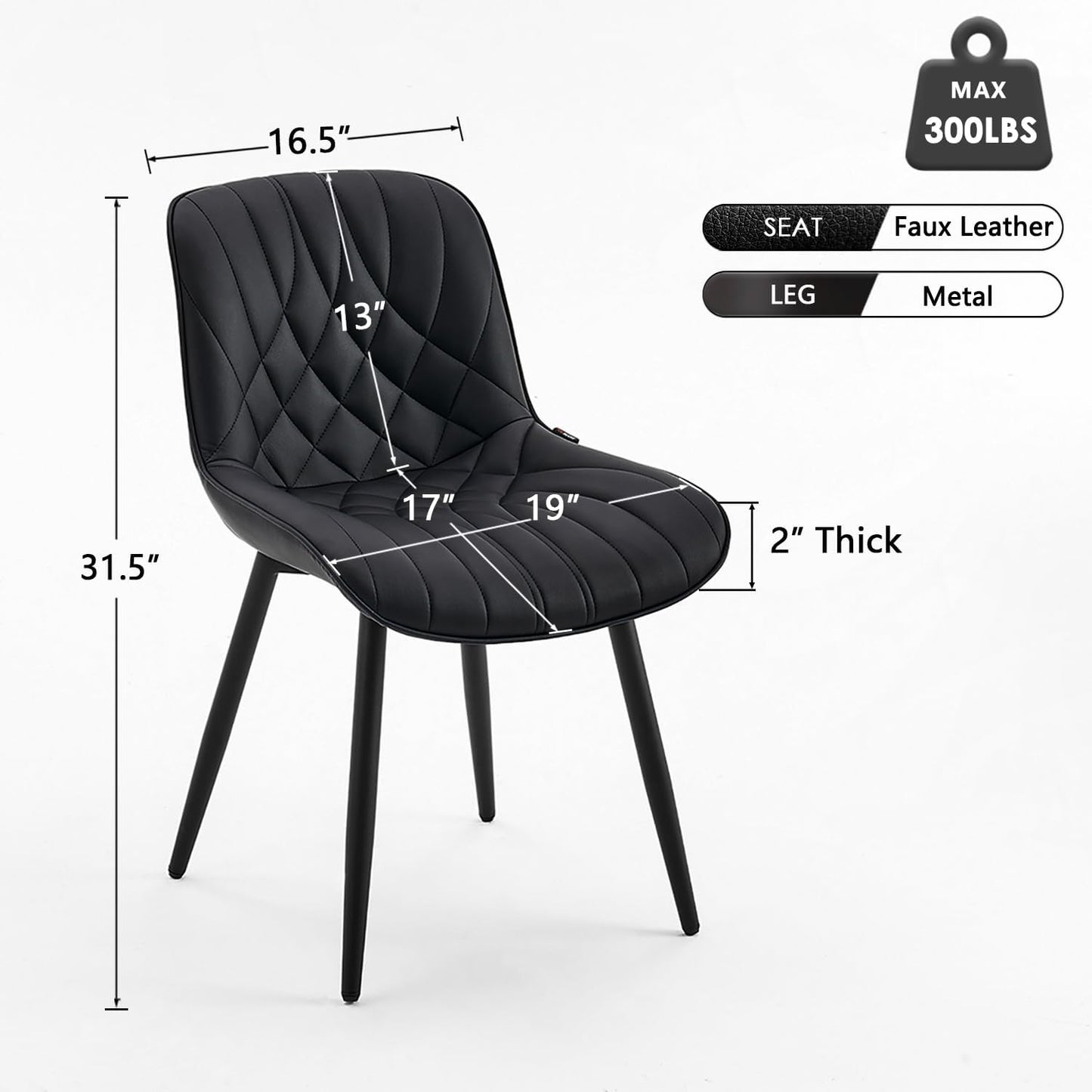 YOUNUOKE Black Dining Chairs Set of 2 Modern Upholstered Kitchen Chair Comfortable PU Leather Dinner Chairs for Kitchen Dinning Room