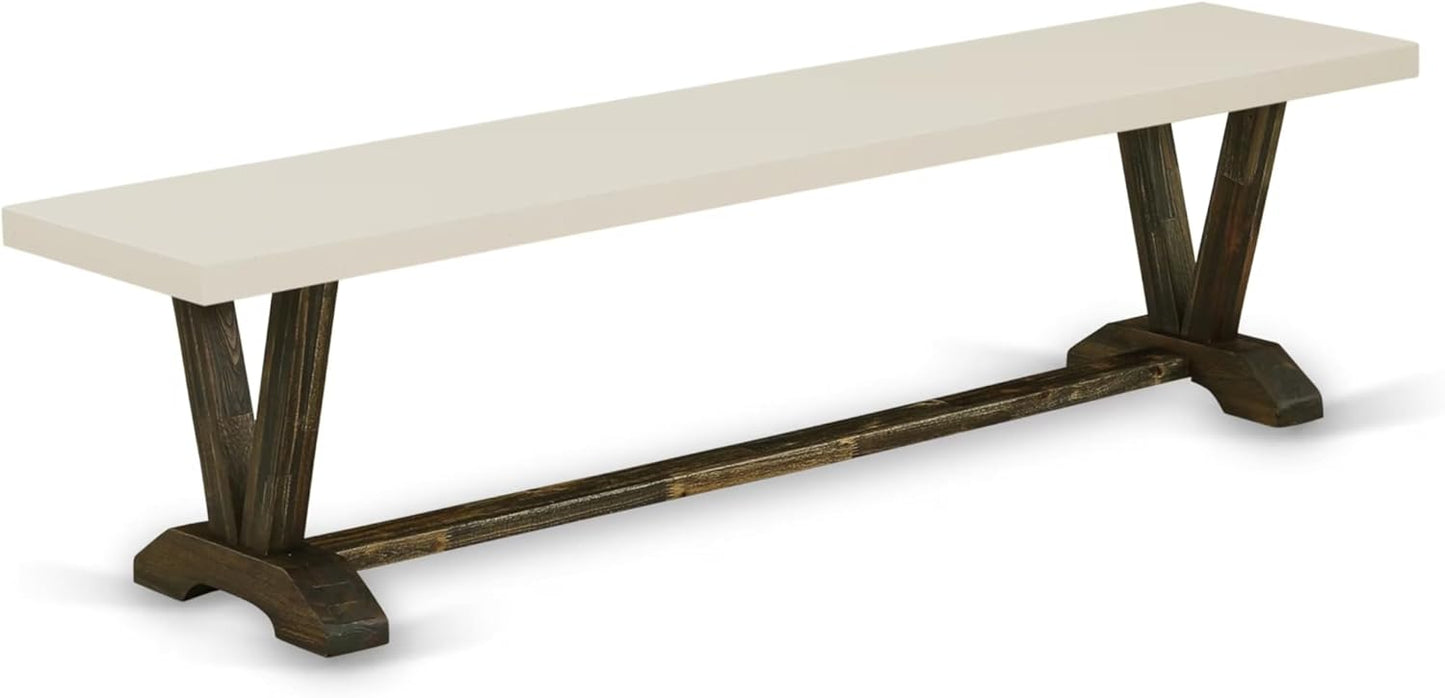 East West Furniture V727MZN32-6 6 Piece Dining Set Contains a Rectangle Dining Room Table with V-Legs and 4 Light Beige Linen Fabric Parson Chairs with a Bench, 40x72 Inch, Multi-Color