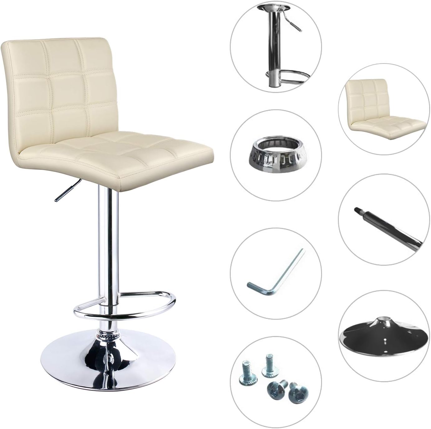 Leopard Modern Square PU Leather Adjustable Bar Stools with Back,Set of 2, Counter Height Swivel Stool (Beige)