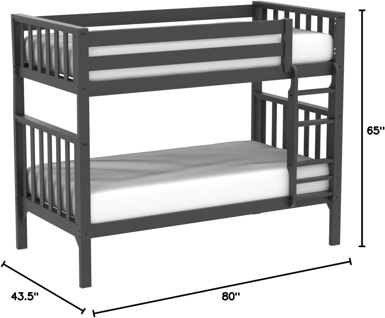 Max & Lily Bunk Bed, Scandinavian Modern Bunk Bed, Solid Wood Twin-Over-Twin Bed Frame for Kids, No Box Spring Needed, Black