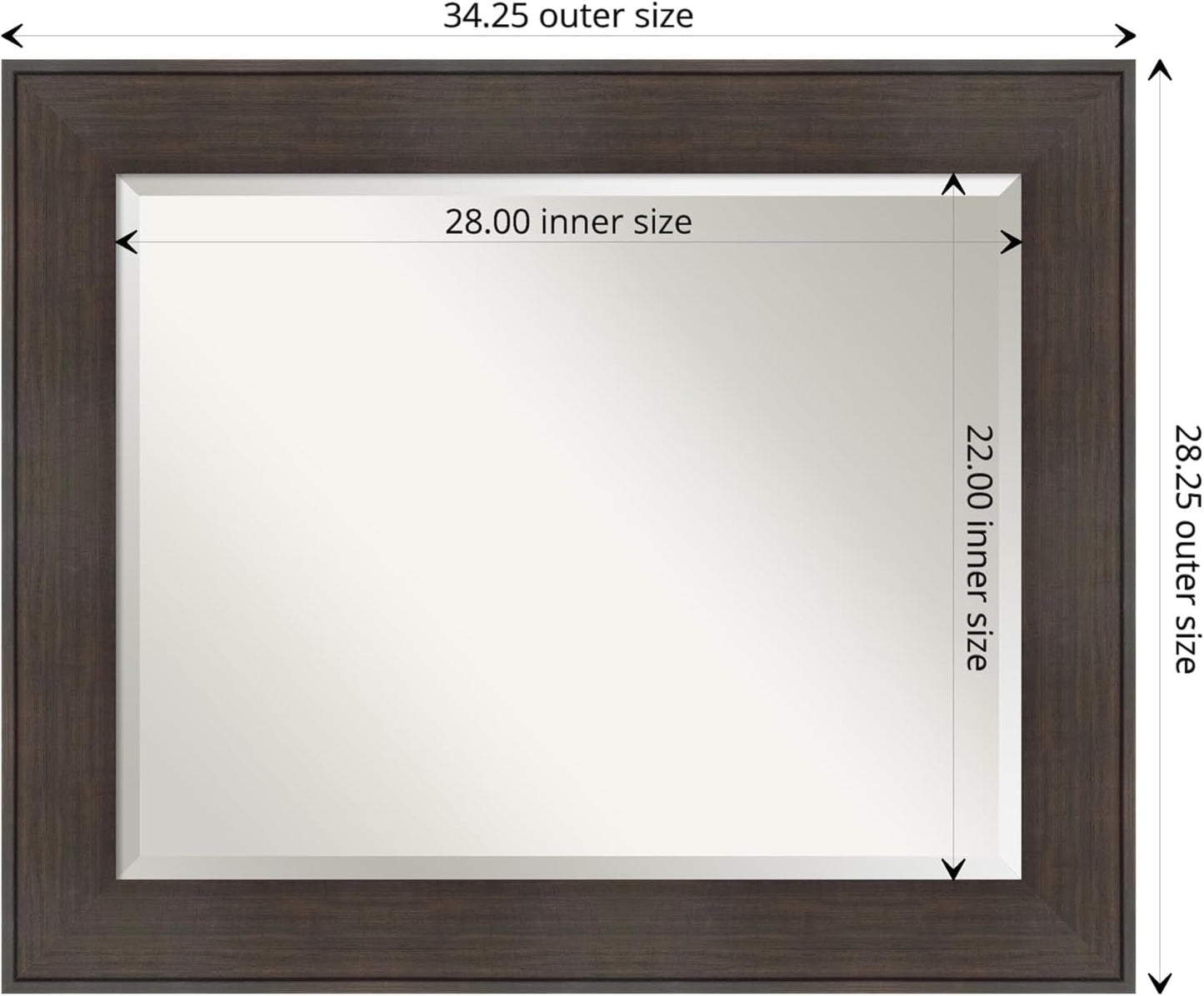 Amanti Art Brown Wall Mirror 28x34 William Rustic Woodgrain Rectangle Bathroom Mirror for Wall Decor Living Room, Large Classic Frame, Hangs Horizonally and Vertically, Bathroom Decor, Beveled Edge