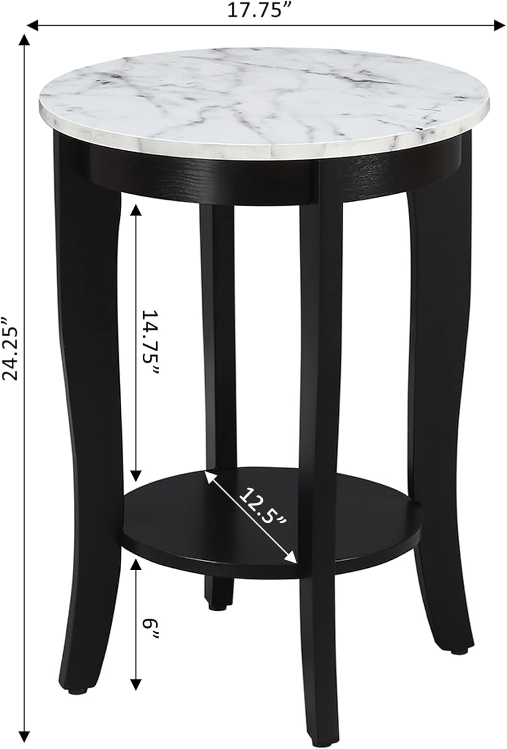 Convenience Concepts American Heritage Round End Table, White Faux Marble / Black